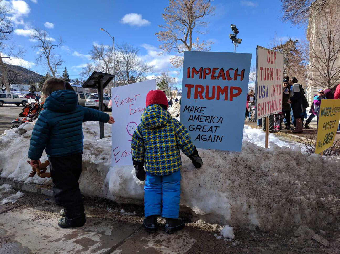 Playing in the snow at the 2018 Women's March